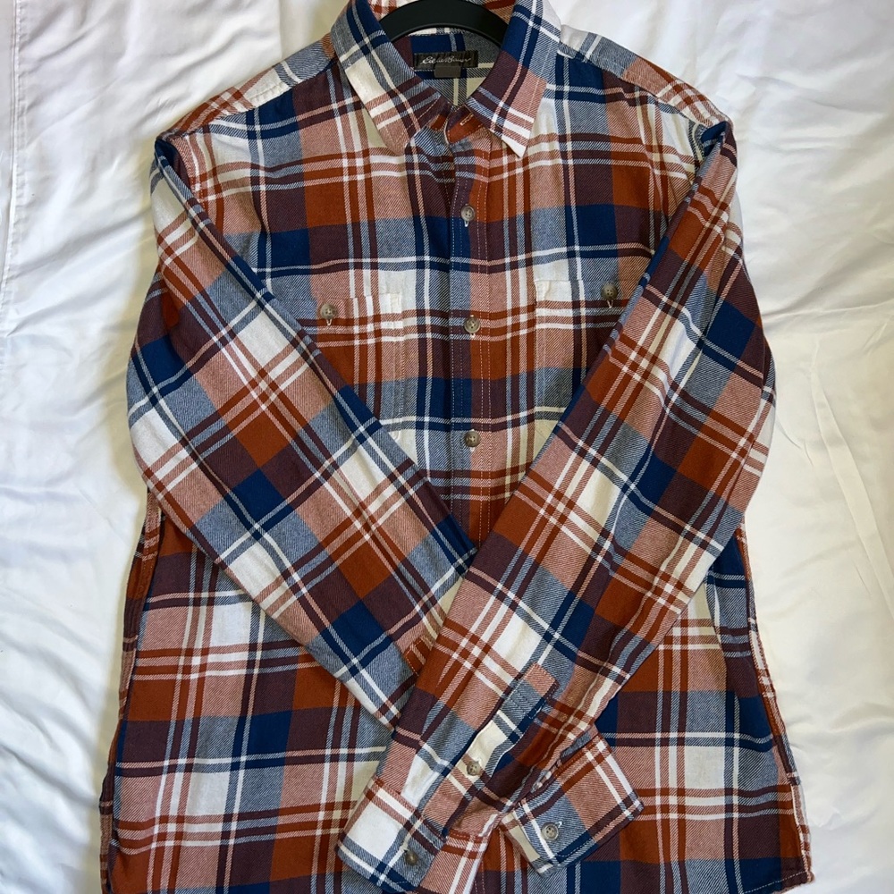 Eddie Bauer Men's Casual Plaid Shirt - Navy and Rust